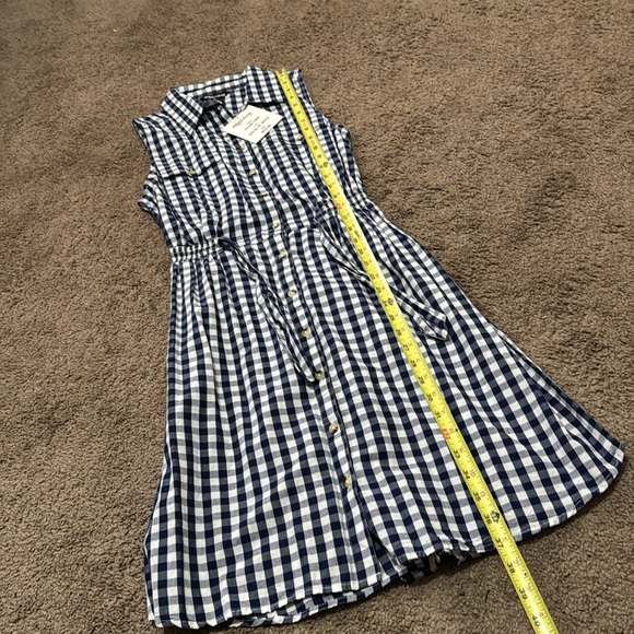 NWT Summer Vibes Dress-S-Cotton-Blue & White Gingham Print-Elastic Waist-Buttons - Picture 12 of 14